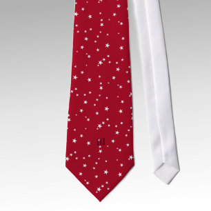 Monogram, Single Side Print Red White Stars Tie