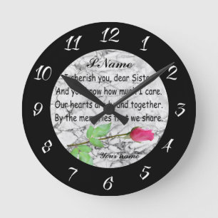 MONOGRAM SISTER QUOTE  ROUND CLOCK