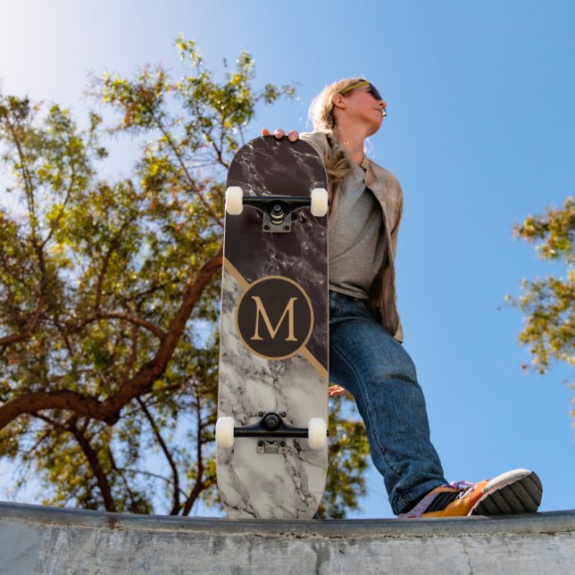 Monogram Skateboard - Black White Marble Stone (Outdoor 1)