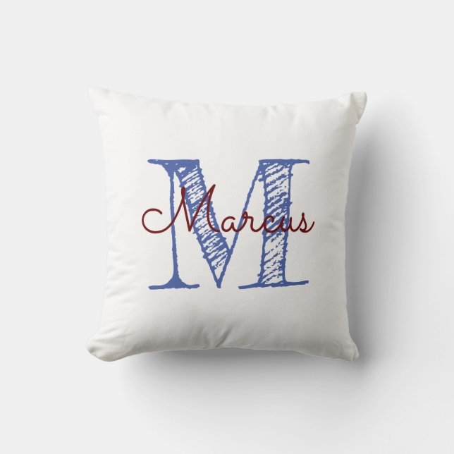 Monogram Sketched Font White Nursery Cushion (Front)