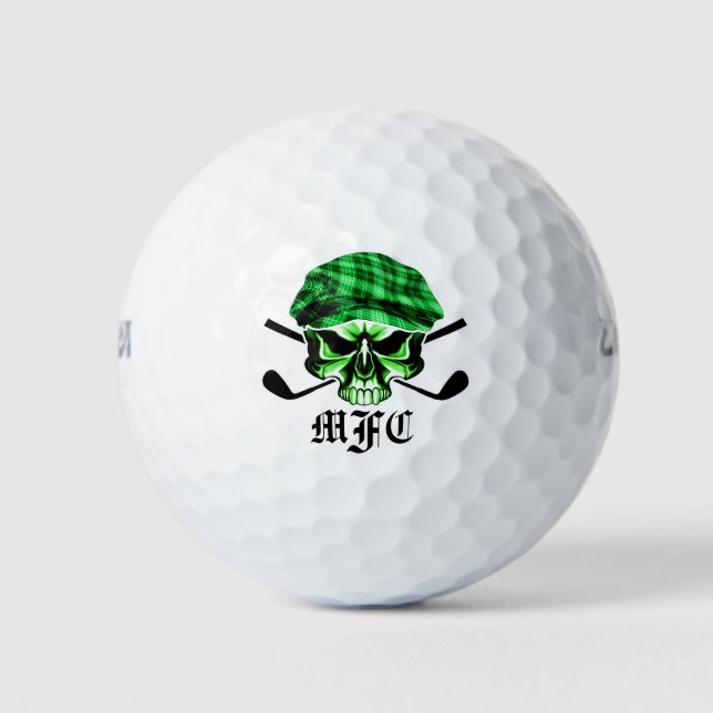 Monogram Skull and Crossed Golf Clubs Golf Balls (Front)