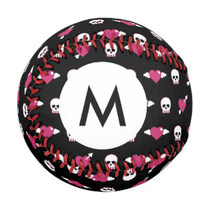 Monogram Skulls and hearts Baseball