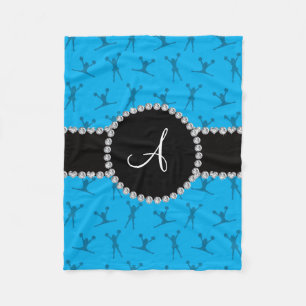 Monogram sky blue cheerleading black circle fleece blanket