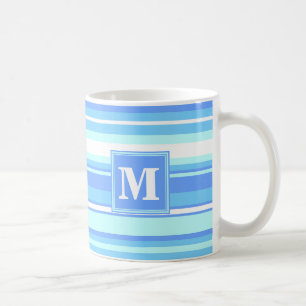 Monogram sky blue stripes coffee mug