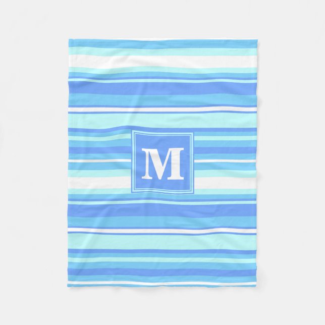 Monogram sky blue stripes fleece blanket (Front)
