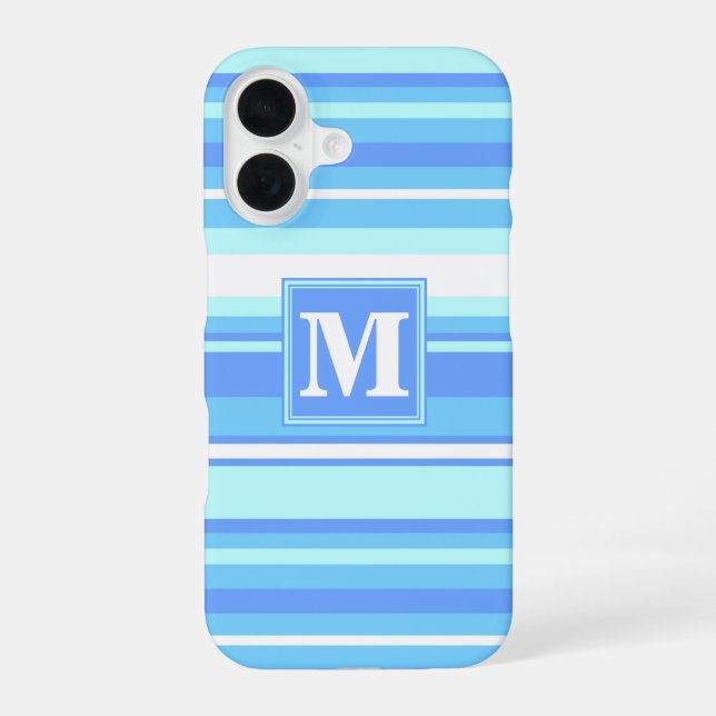Monogram sky blue stripes iPhone 16 case (Back)