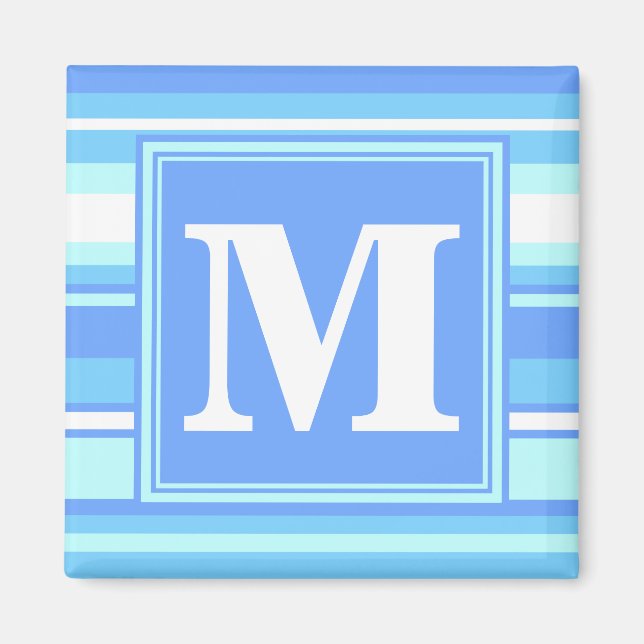 Monogram sky blue stripes magnet (Front)