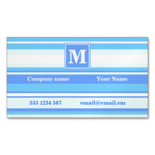 Monogram sky blue stripes Magnetic business card