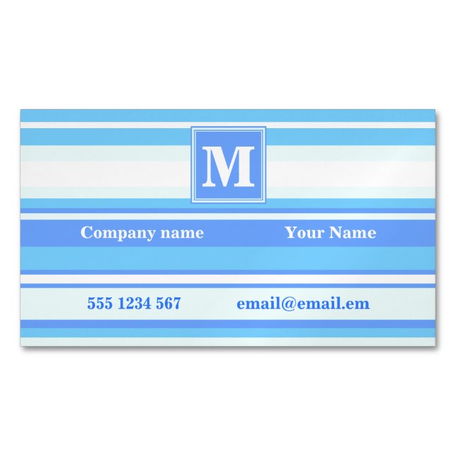 Monogram sky blue stripes 	Magnetic business card (Front)