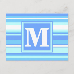 Monogram sky blue stripes postcard
