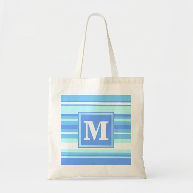 Monogram sky blue stripes tote bag (Front)