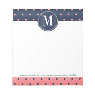 Monogram Slate Blue and Coral Polka Dots Notepad