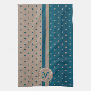 Monogram Slate Blue and Tan Polka Dot Tea Towel