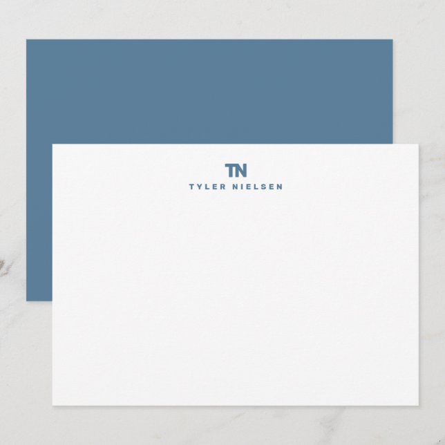 Monogram Slate Blue Typography Card (Front/Back)