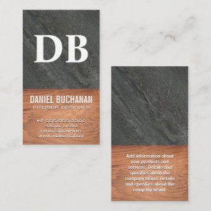 Monogram Slate   Wood Business Card