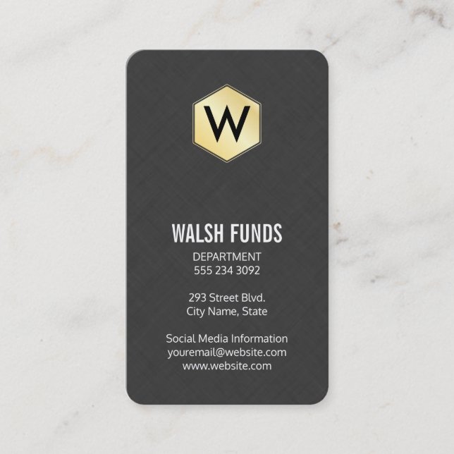 Monogram | Sleek | Linen | Gold Business Card (Front)