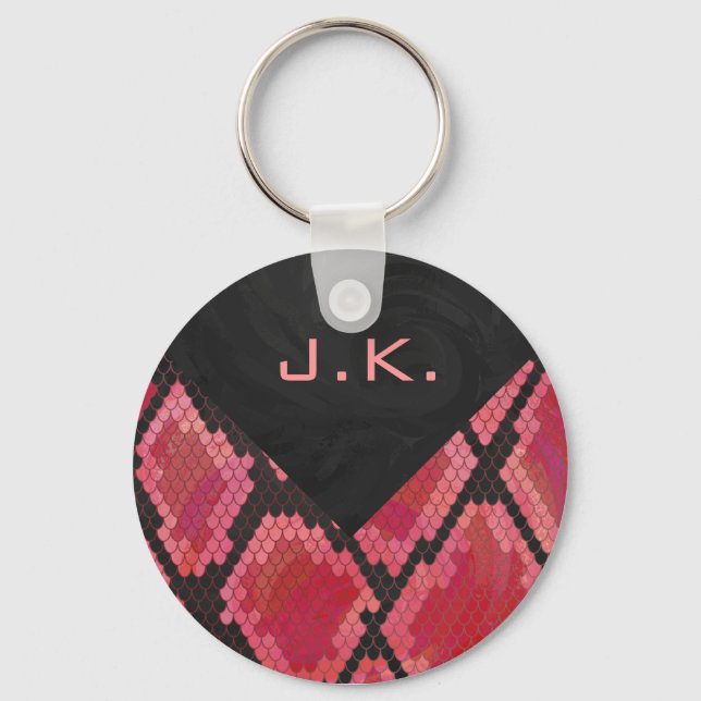 Monogram Snake Black and Red Print Key Ring (Front)