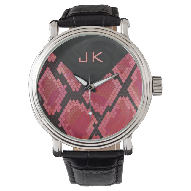 Monogram Snake Black and Red Print Watch (Front)