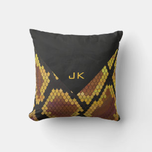 Monogram Snake Brown and Gold Print Cushion