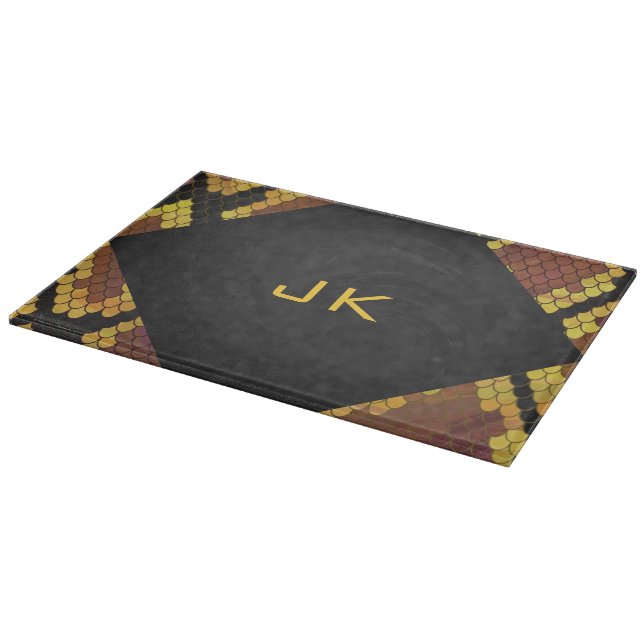 Monogram Snake Brown and Gold Print Cutting Board (Corner)