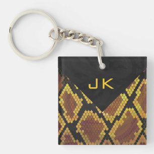 Monogram Snake Brown and Gold Print Key Ring