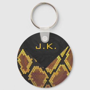 Monogram Snake Brown and Gold Print Key Ring