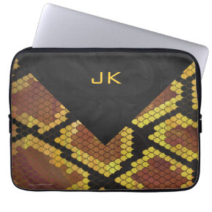 Monogram Snake Brown and Gold Print Laptop Sleeve