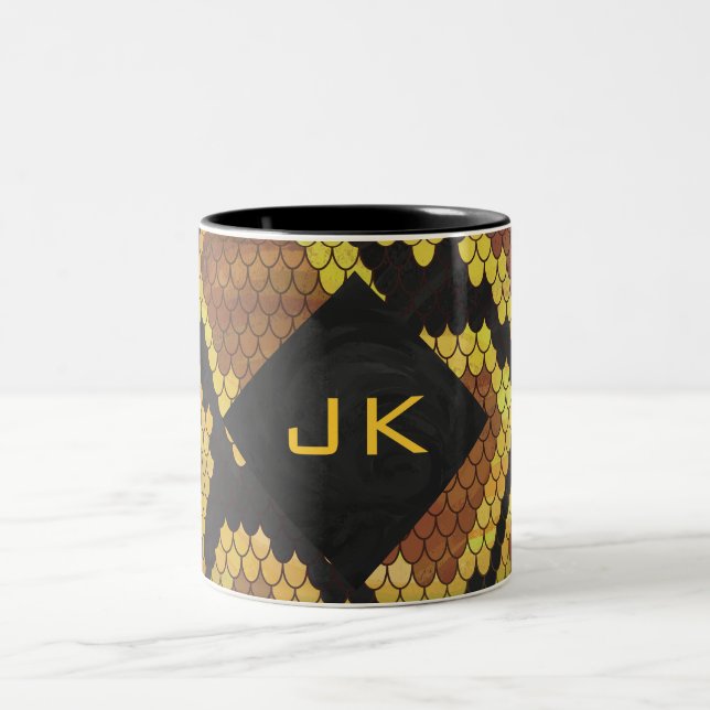 Monogram Snake Brown and Gold Print Two-Tone Coffee Mug (Center)