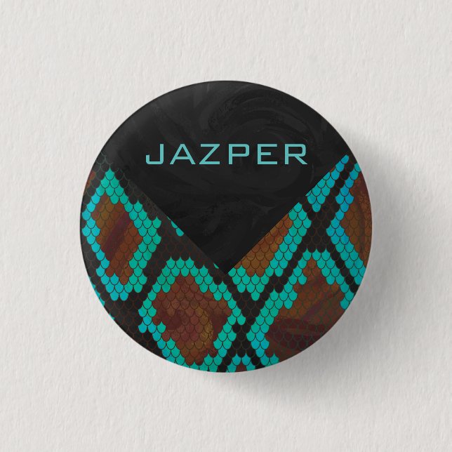 Monogram Snake Brown and Teal Print 3 Cm Round Badge (Front)