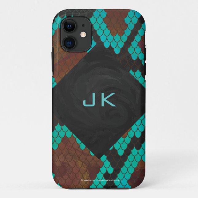 Monogram Snake Brown and Teal Print Case-Mate iPhone Case (Back)