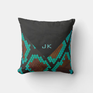 Monogram Snake Brown and Teal Print Cushion