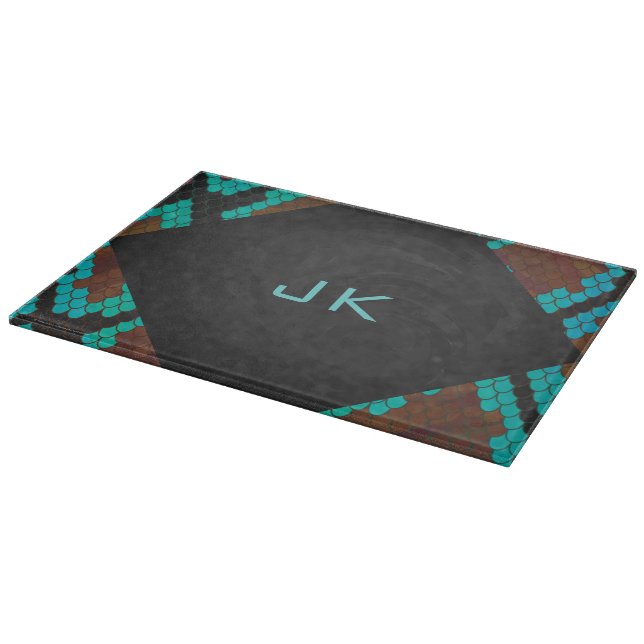 Monogram Snake Brown and Teal Print Cutting Board (Corner)