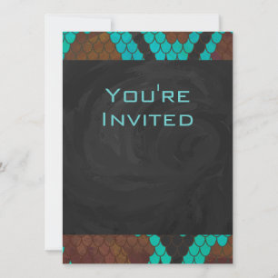 Monogram Snake Brown and Teal Print Invitation