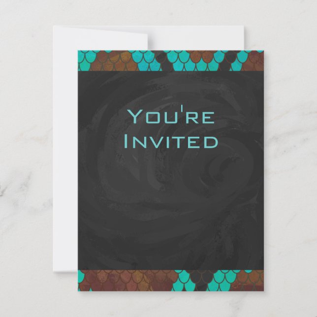 Monogram Snake Brown and Teal Print Invitation (Front)