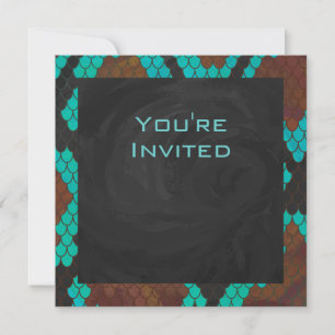 Monogram Snake Brown and Teal Print Invitation