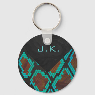 Monogram Snake Brown and Teal Print Key Ring