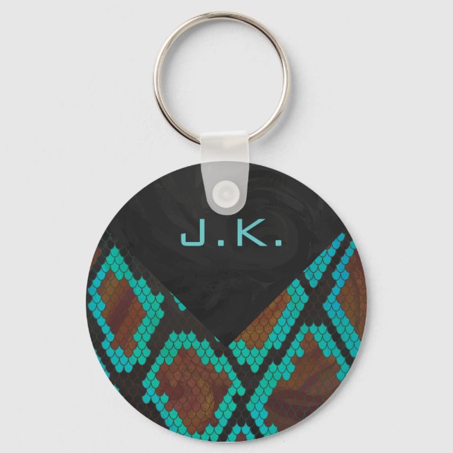Monogram Snake Brown and Teal Print Key Ring (Front)
