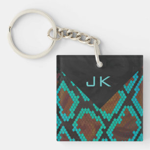 Monogram Snake Brown and Teal Print Key Ring