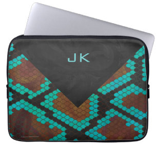 Monogram Snake Brown and Teal Print Laptop Sleeve