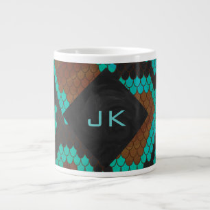 Monogram Snake Brown and Teal Print Large Coffee Mug
