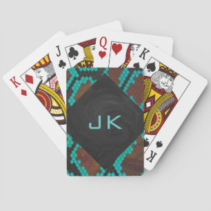 Monogram Snake Brown and Teal Print Playing Cards