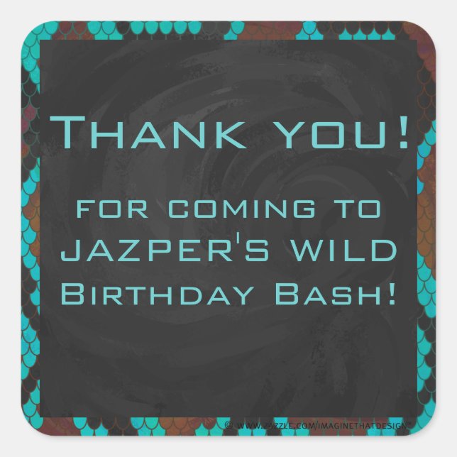 Monogram Snake Brown and Teal Print Square Sticker (Front)