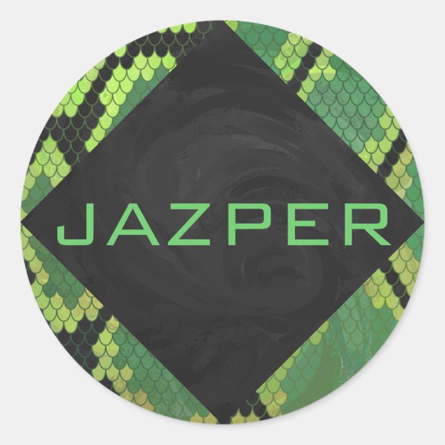 Monogram Snake Green and Black Classic Round Sticker (Front)