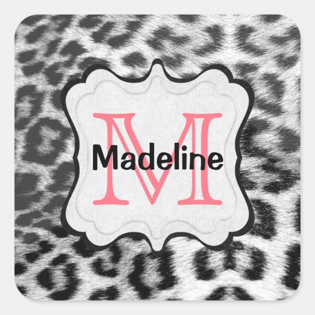 Monogram Snow Leopard Square Sticker (Front)