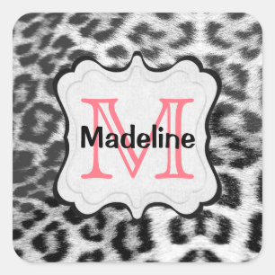 Monogram Snow Leopard Square Sticker