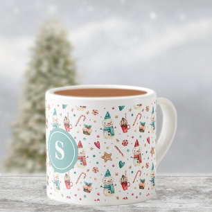 Monogram Snowman & Sweets Pattern 6oz Espresso Cup