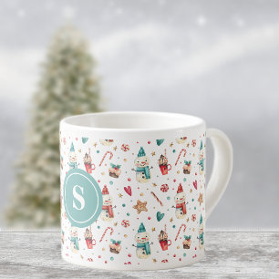 Monogram Snowman & Sweets Pattern 6oz Espresso Cup