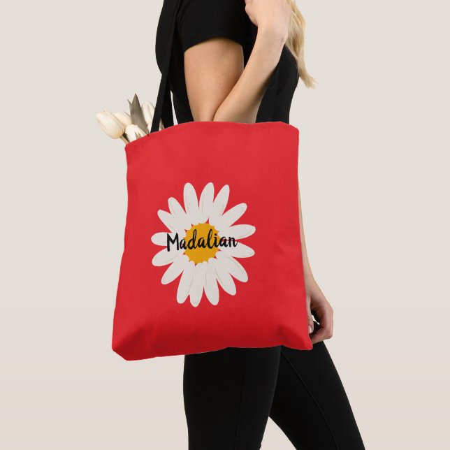 Monogram so vibrant background floral Red Tote Bag (Close Up)