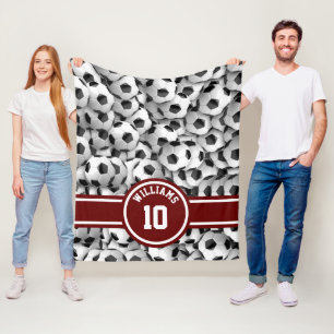 Monogram Soccer Ball Sport Football Custom Red Fleece Blanket