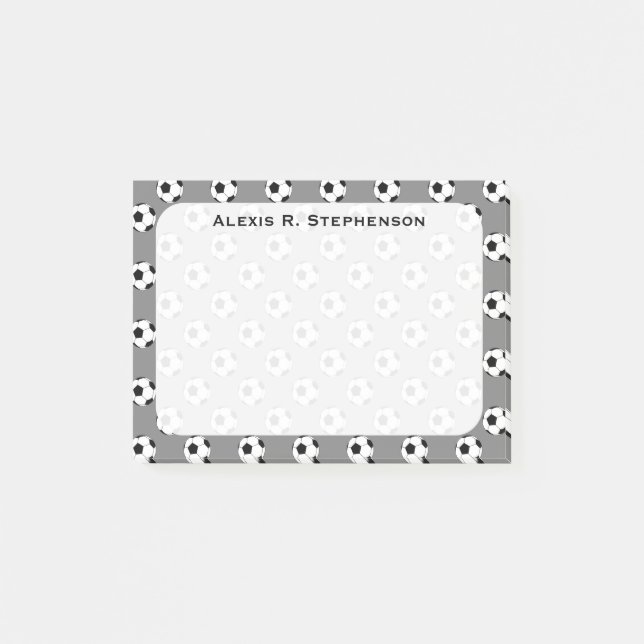 Monogram Soccer Futbol Balls on Medium Grey Post-it Notes (Front)